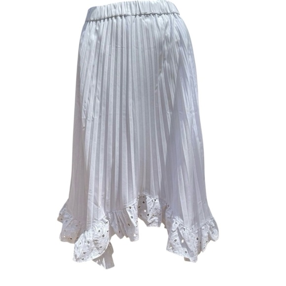 Boston Proper Dresses & Skirts - Boston Proper NWT White Pleated Eyelet Boho Midi Skirt Handkerchief Hem Size XS